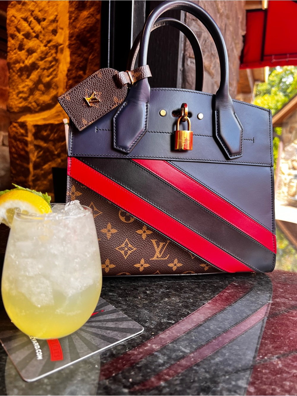 Louis Vuitton Monogram Leather Satchel in Black & Red